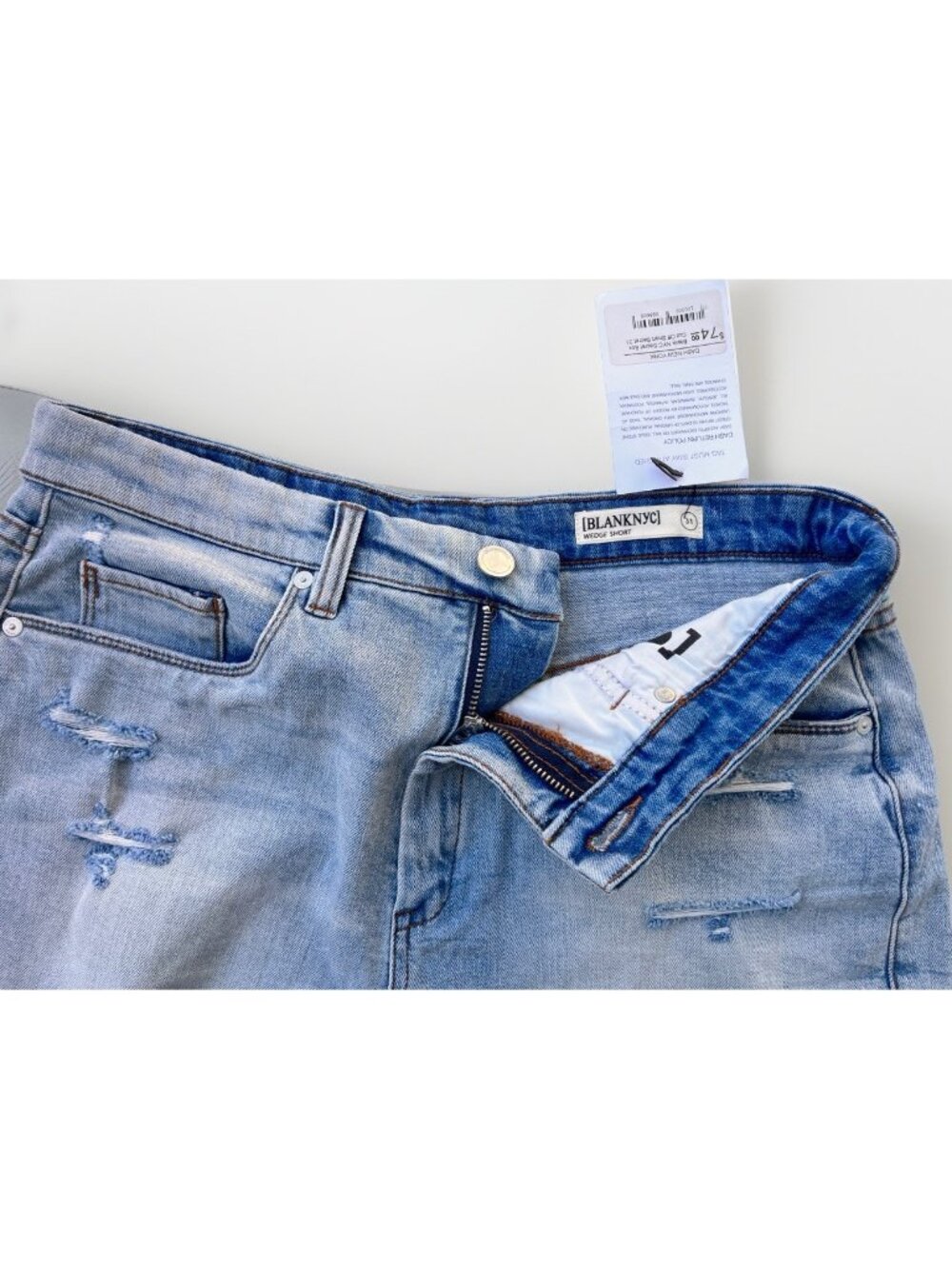Blank NYC Wedge Shorts Womens Distressed Cut Off Denim Size 31 Light Blue NWOT - Picture 6 of 10